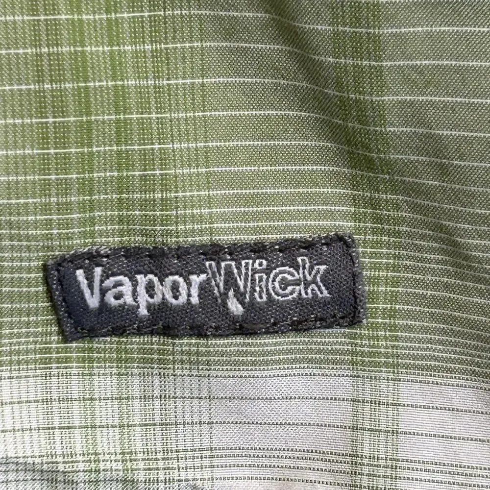 The North Face VaporWick Shirt Mens Large Green Plaid Button Front Short Sleeve